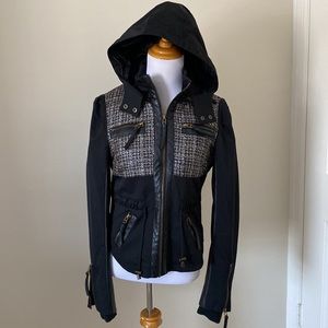Black Noir Black Jacket with Removable Hood And Great Zipper Details Sz Small